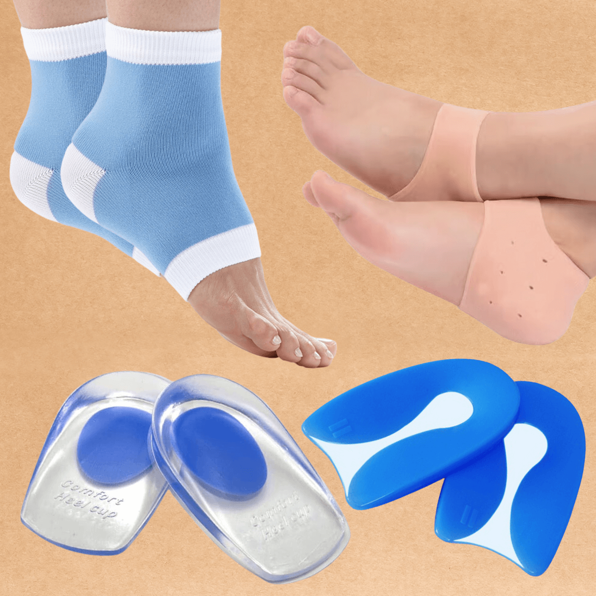 Hälsporre Paket (4 St) | Gel-Sockor, Hälskydd & Inlägg För Optimal Komfort | Fot & Häl | Gladkropp