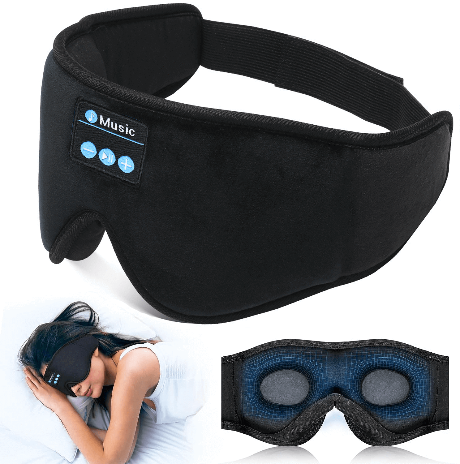 Sovmask med hörlurar